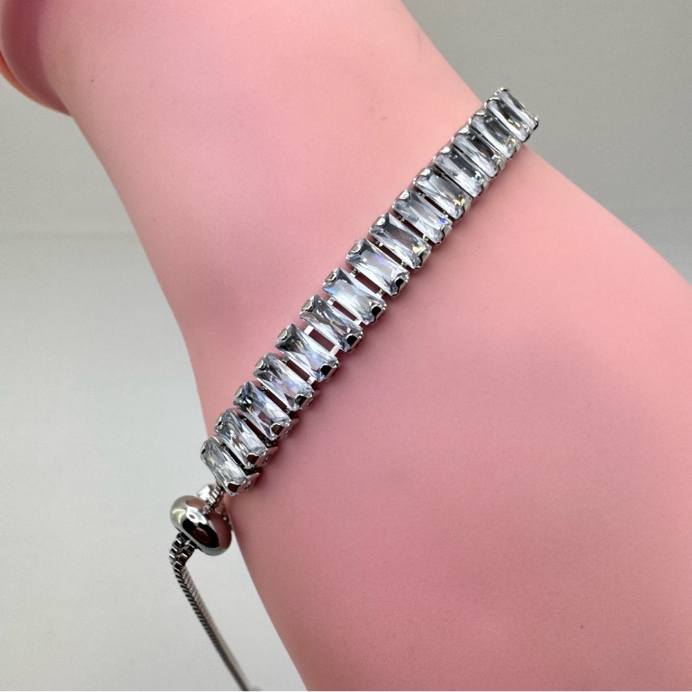 Diamond Look Swarovski Crystal Elements Baguette Bolo Tennis Bracelet Adjustable